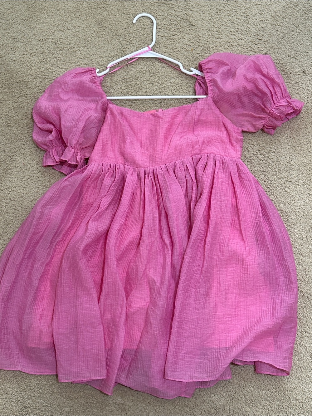 Lush Bright Pink Puff Sleeve Mini Dress